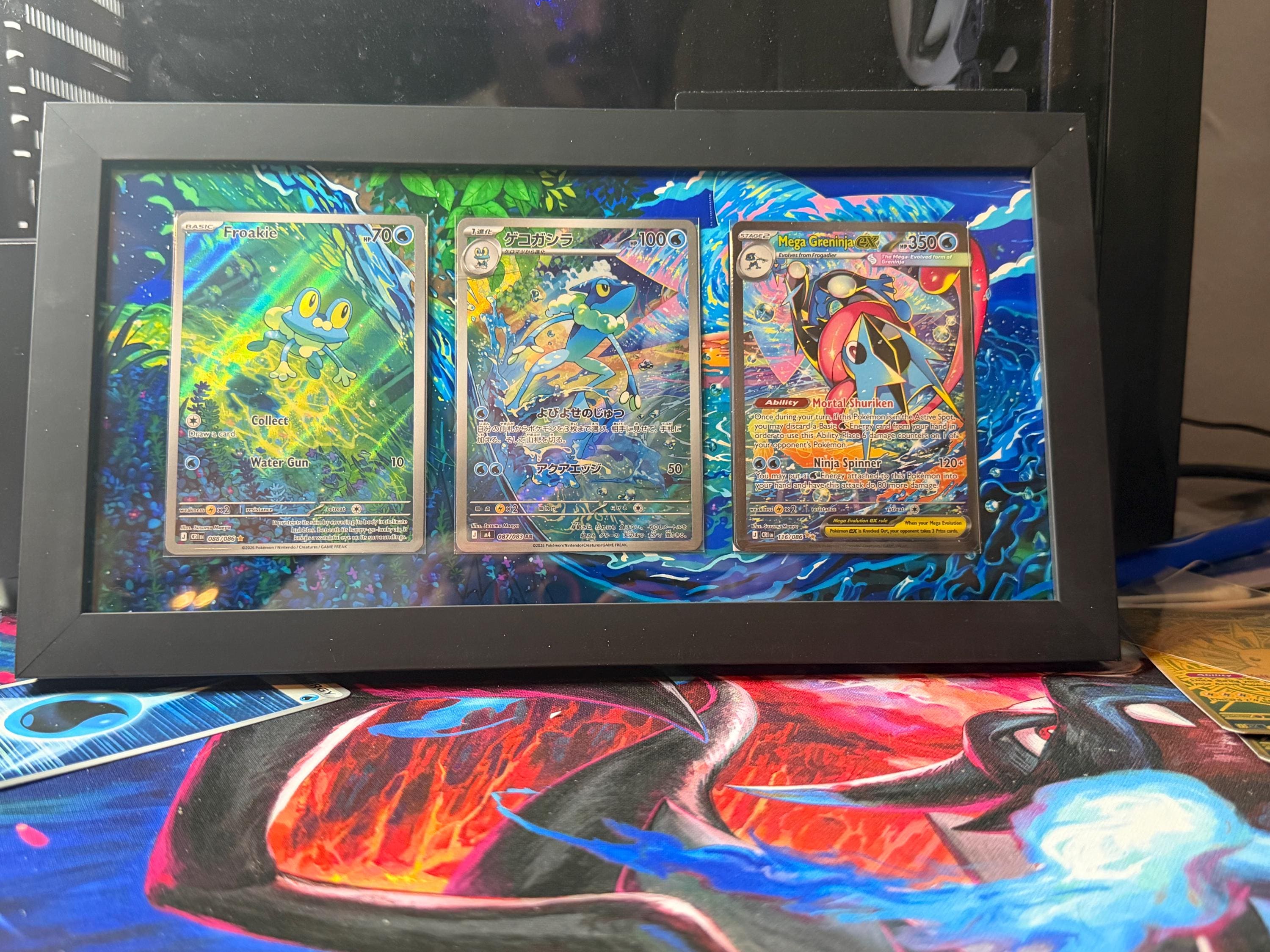 Chaos Rising Mega Greninja, Frogadier and Froakie | Extended Art Display Case Pokemon Card
