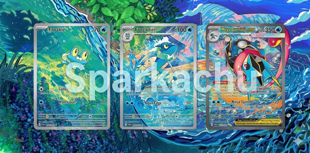 Chaos Rising Mega Greninja, Frogadier and Froakie | Extended Art Display Case Pokemon Card