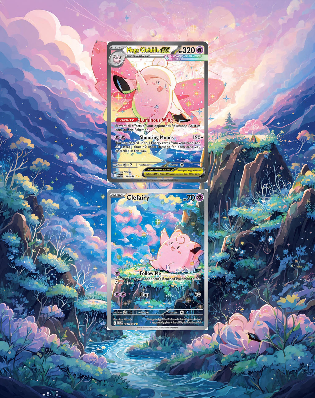 Clefairy and Mega Clefable ex from Perfect Order Extended Pokémon Frame __etsy:8084621882