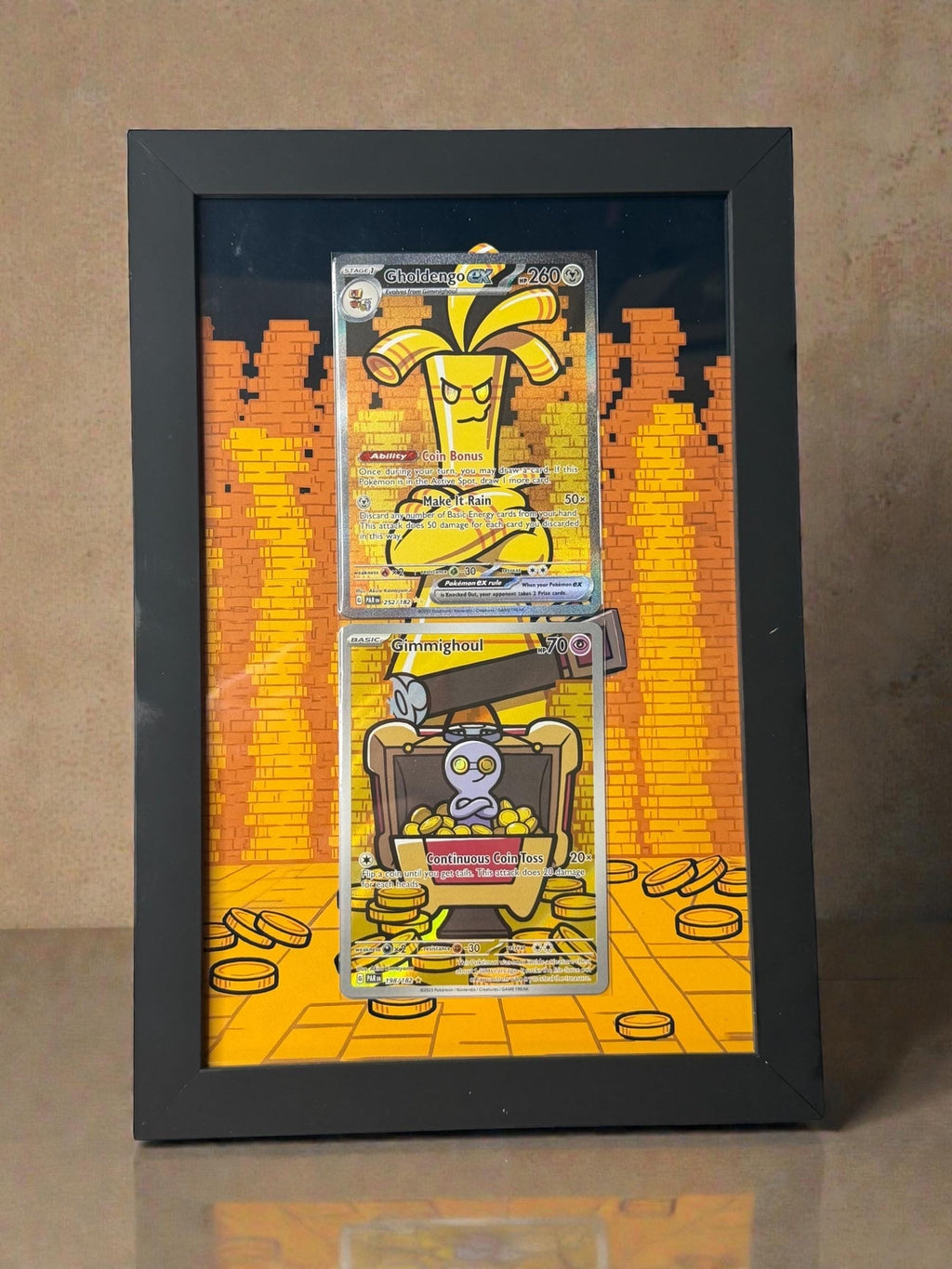 Gholdengo Ex and Gimmighoul from Paradox Rift Extended Pokémon Frame __etsy:8084542730