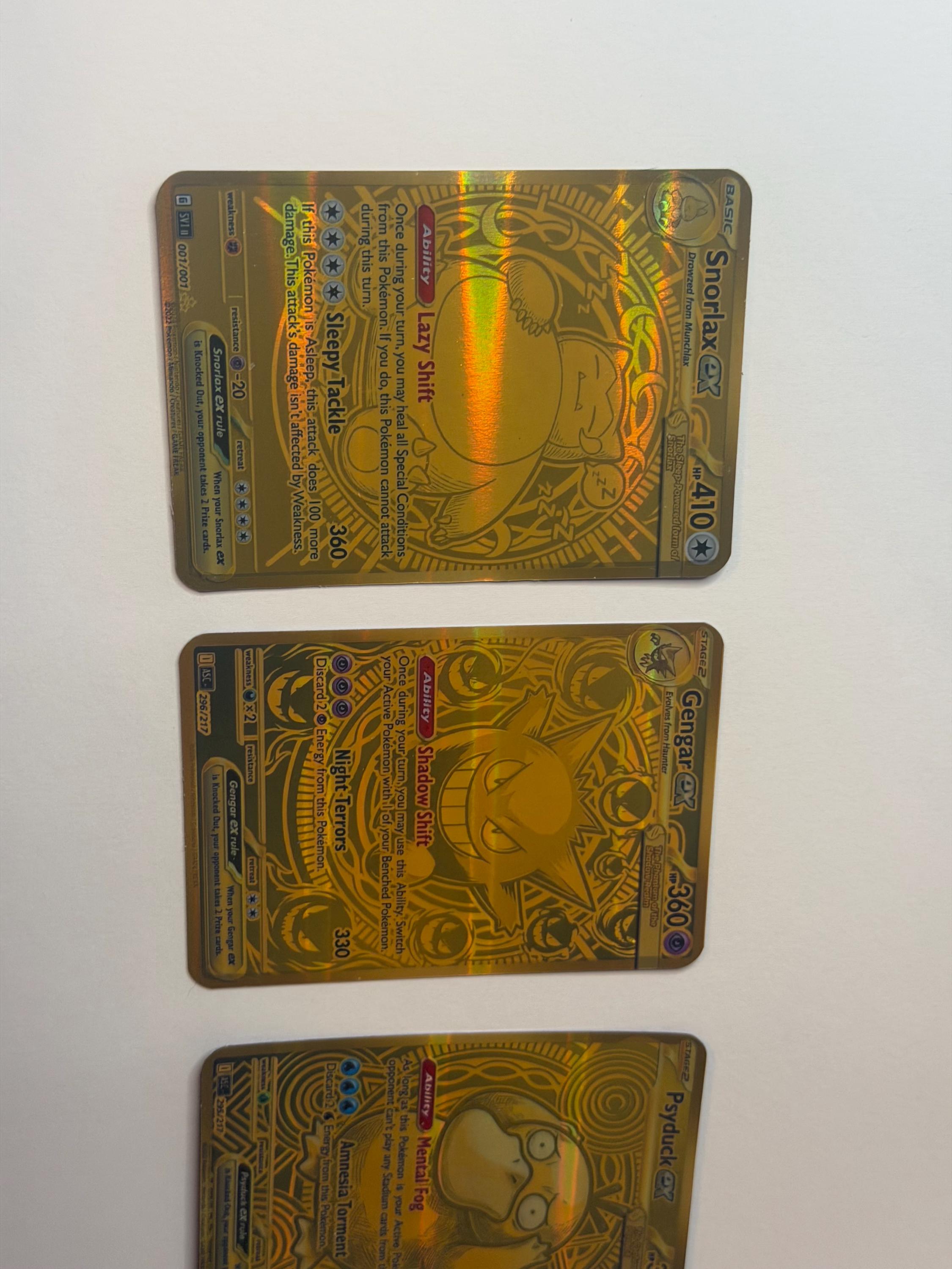 Pikachu ex Proxy Card - Gold Mega Ultra Rare / Snorlax Ex / Psyduck Ex / Gengar Ex __etsy:8171916969