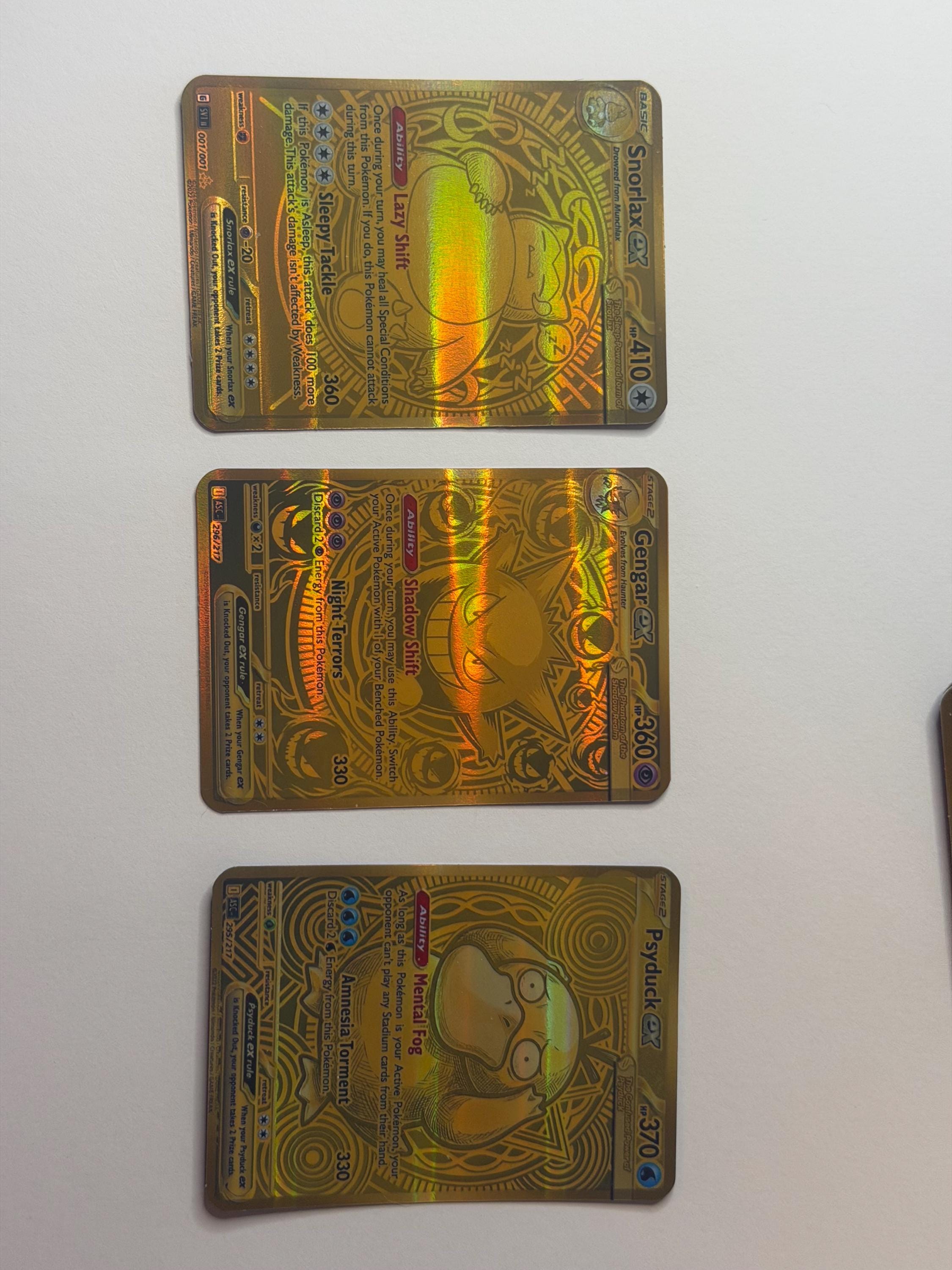Pikachu ex Proxy Card - Gold Mega Ultra Rare / Snorlax Ex / Psyduck Ex / Gengar Ex __etsy:8124006478
